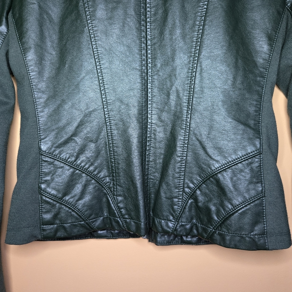 Guess Green Bomber Biker Vegan Leather Jacket, M (PTP=18") - Picture 13 of 15